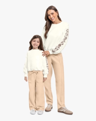 Blusão Moletom com Estampa Relevo Tal Mãe Tal Filha - Cereja Rosa - Natural
