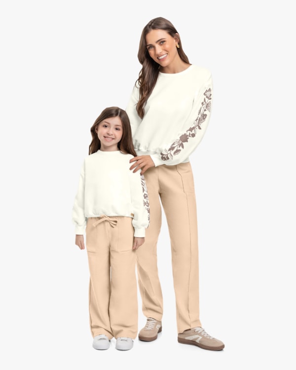 Blusão Moletom com Estampa Relevo Tal Mãe Tal Filha - Cereja Rosa - Natural