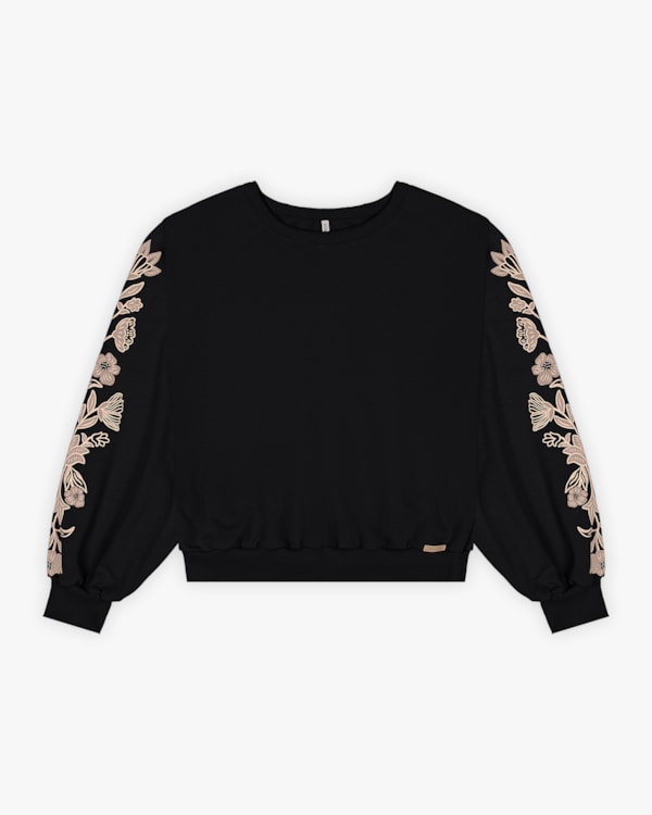 Blusão Moletom com Estampa Relevo Tal Mãe Tal Filha - Cereja Rosa - Preto