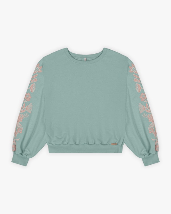 Blusão Moletom com Estampa Relevo Tal Mãe Tal Filha - Cereja Rosa - Verde Bamboo