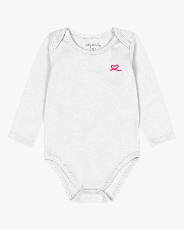 Body Básico Bebê Menina com Manga Longa em Cotton - Kely Kety - Branco