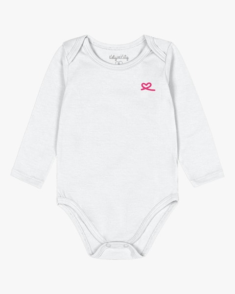 Body Básico Bebê Menina com Manga Longa em Cotton - Kely Kety - Branco