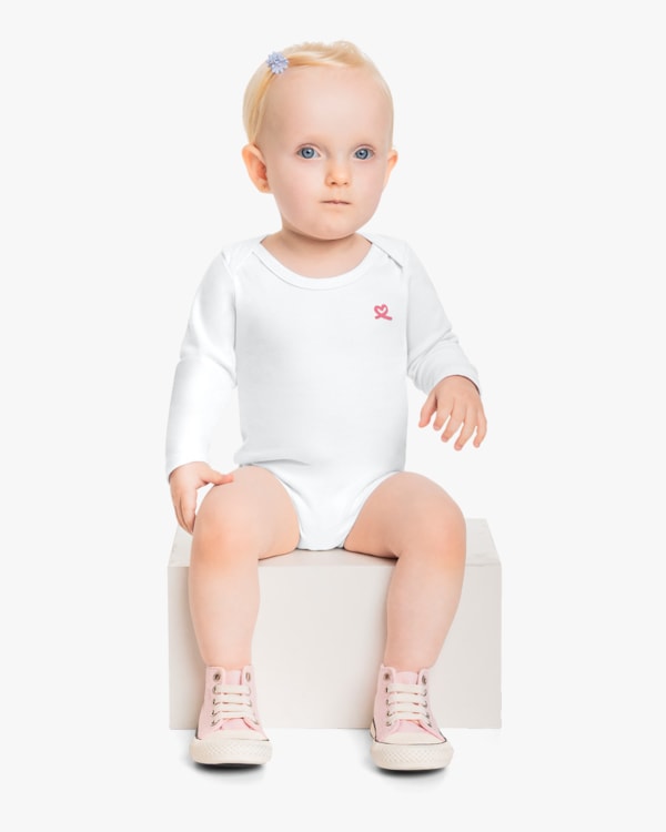 Body Básico Bebê Menina com Manga Longa em Cotton - Kely Kety - Branco