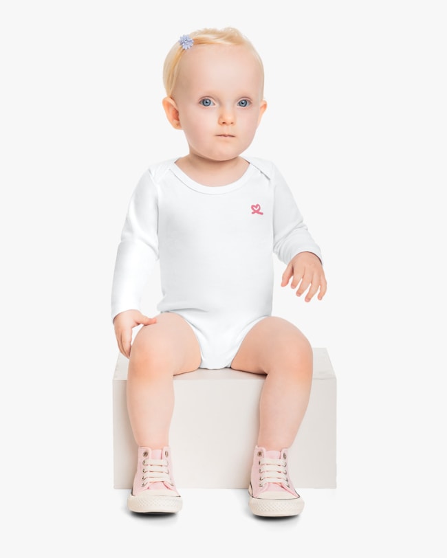 Body Básico Bebê Menina com Manga Longa em Cotton - Kely Kety - Branco-147cd080-eec9-4a52-97ae-ae8f59269eee