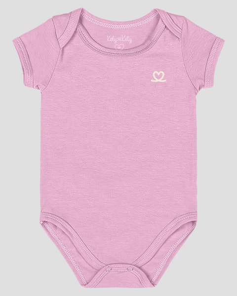 Body Básico Bebê Menina em Cotton Manga Curta Kely Kety Rosa