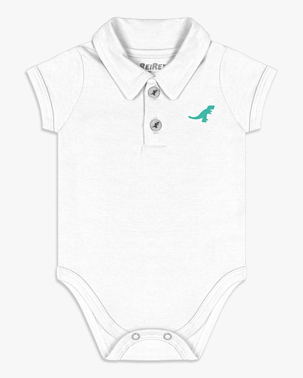 Body Básico Bebê Menino com Gola Polo em Cotton - ReiRex - Branco