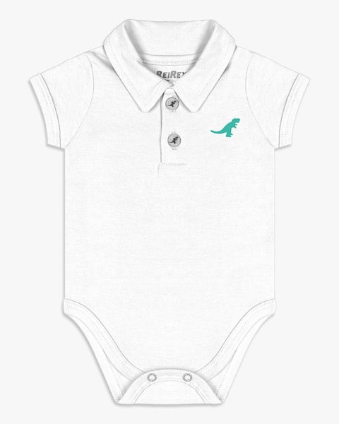 Body Básico Bebê Menino com Gola Polo em Cotton - ReiRex - Branco
