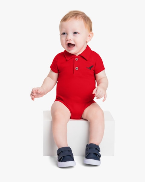 Body Básico Bebê Menino com Gola Polo em Cotton - ReiRex - Tomato