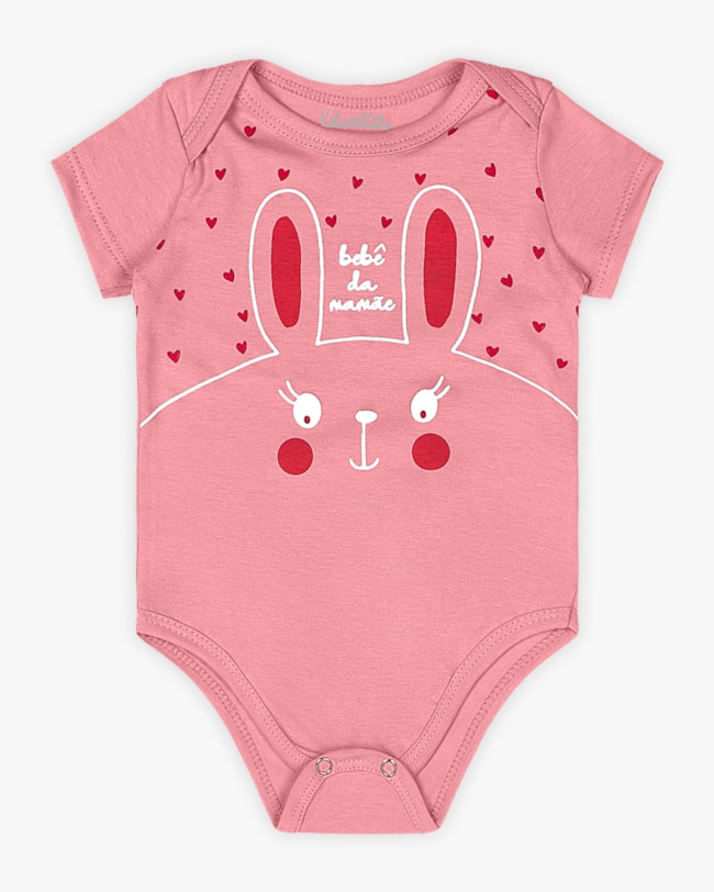 Body Bebê Menina em Cotton Estampa Coelhinho - Kely Kety - Rosa-ff97d3a4-763b-4648-b69f-8dcbe7ddd6c7