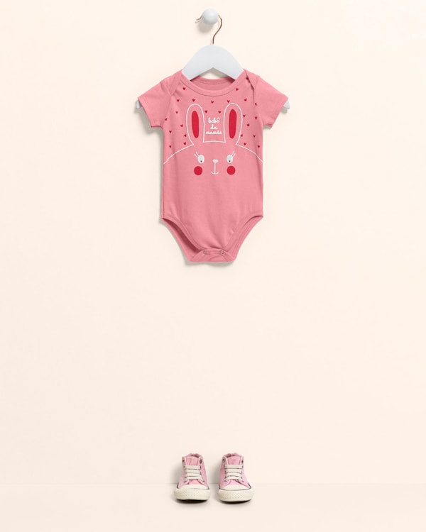 Body Bebê Menina em Cotton Estampa Coelhinho - Kely Kety - Rosa