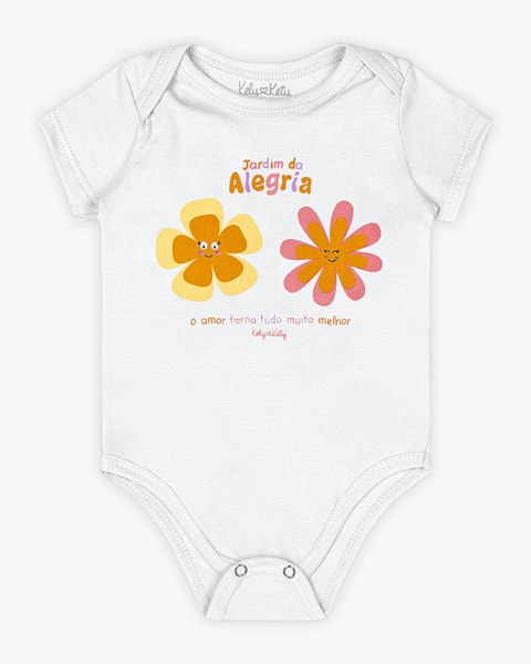 Body Bebê Menina em Cotton Estampa Flores - Kely Kety - Branco G