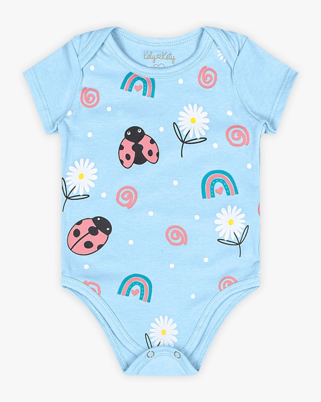 Body Bebê Menina em Cotton Estampa Joaninha - Kely Kety - Azul-bd269663-5a5e-4125-a84c-186a5edd719f