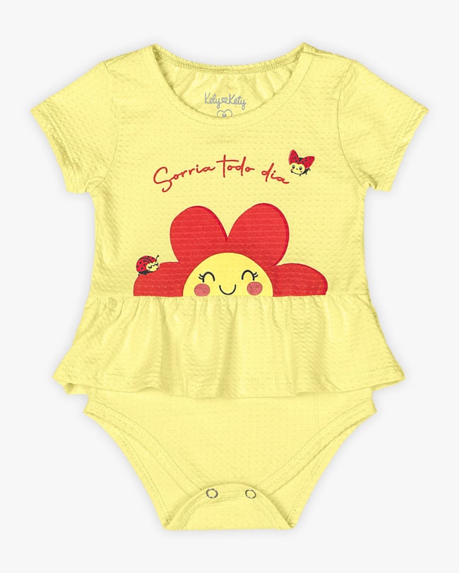 Body Bebê Menina em Meia Malha com Babado - Kely Kety - Amarelo-caf924aa-9bae-4381-b525-08035c6d2746
