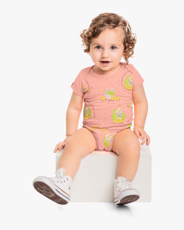 Body Bebê Menina Estampado Kely Kety Laranja Neon