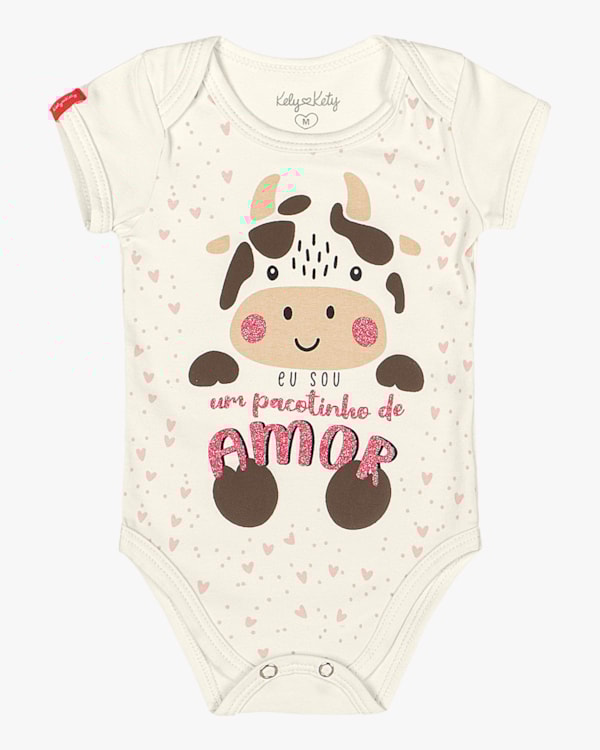 Body Bebê Menina Estampado Kely Kety Laranja Neon