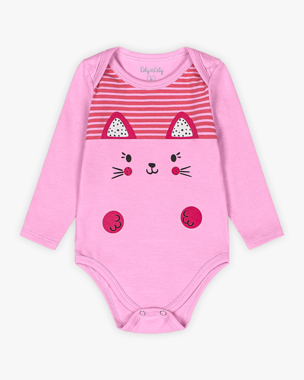 Body Bebê Menina Manga Longa Estampa Coelhinho - Kely Kety - Rosa