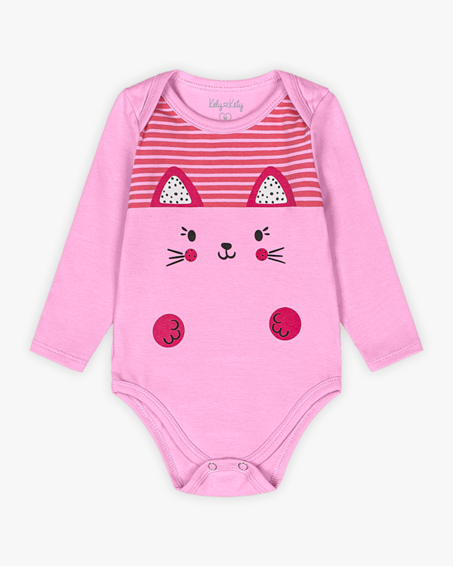 Body Bebê Menina Manga Longa Estampa Coelhinho - Kely Kety - Rosa-e71fa579-04c9-41e4-b9d3-c6f943d29da9