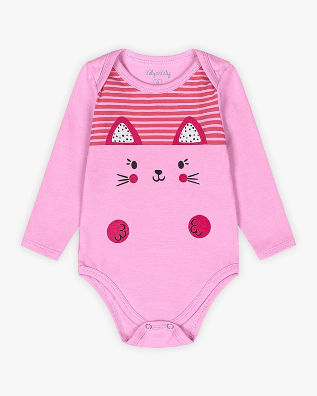 Body Bebê Menina Manga Longa Estampa Coelhinho - Kely Kety - Rosa-a5b31c7f-45e3-48f4-8492-186ca240d9fe