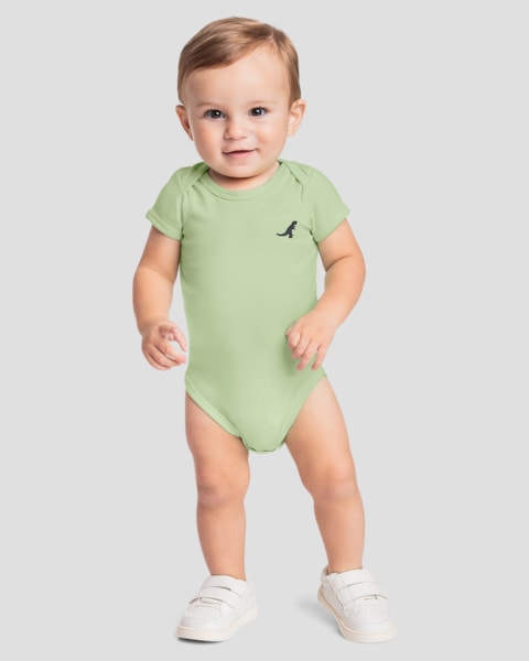 Body Bebê Menino Básico com Manga Curta ReiRex Verde