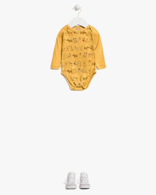 Body Bebê Menino com Manga Longa Estampa Cachorrinho - ReiRex - Amarelo