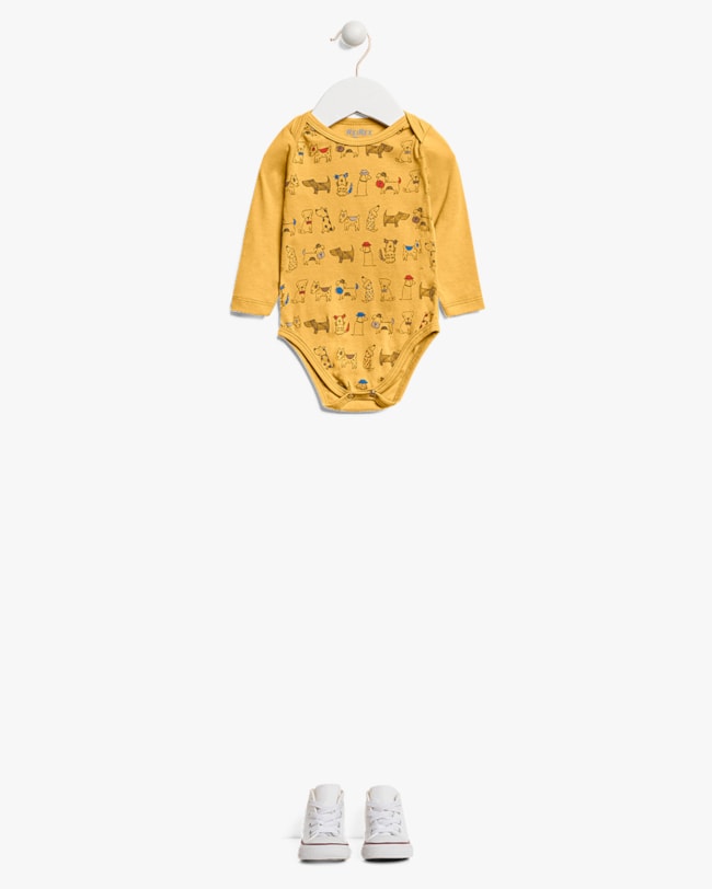 Body Bebê Menino com Manga Longa Estampa Cachorrinho - ReiRex - Amarelo-aac39e13-d619-49d8-8d5b-64a7b4d5148f