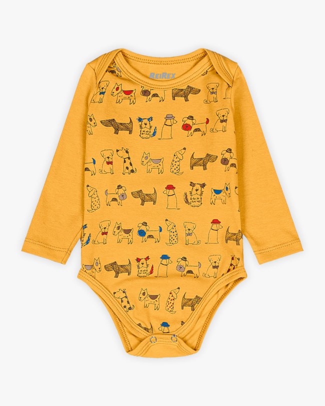 Body Bebê Menino com Manga Longa Estampa Cachorrinho - ReiRex - Amarelo-62ee88b0-b55e-49cb-b79b-7c3be544398d
