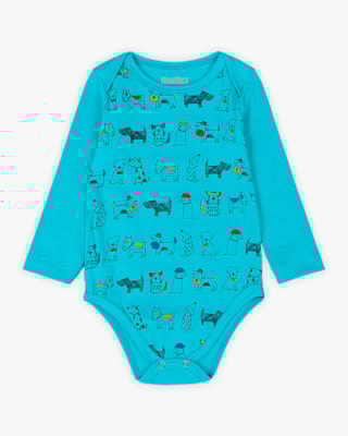 Body Bebê Menino com Manga Longa Estampa Cachorrinho - ReiRex - Azul