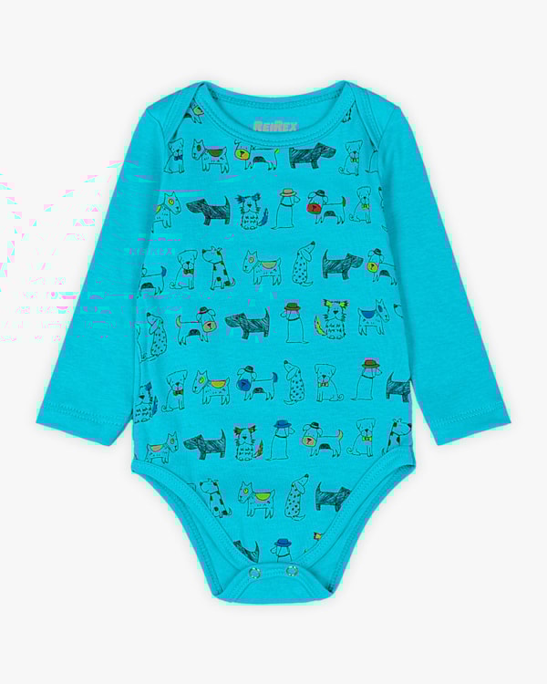 Body Bebê Menino com Manga Longa Estampa Cachorrinho - ReiRex - Azul