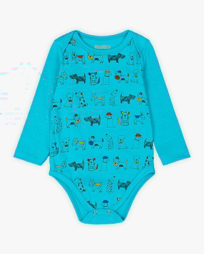 Body Bebê Menino com Manga Longa Estampa Cachorrinho - ReiRex - Azul-a0b00ed8-e618-41e0-accd-765d98c31356