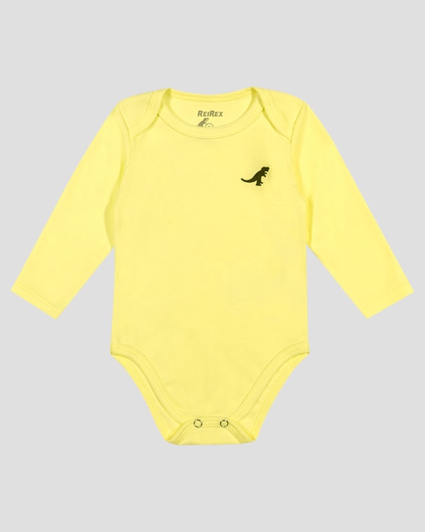 Body Bebê Menino Manga Longa Básico - ReiRex - Amarelo