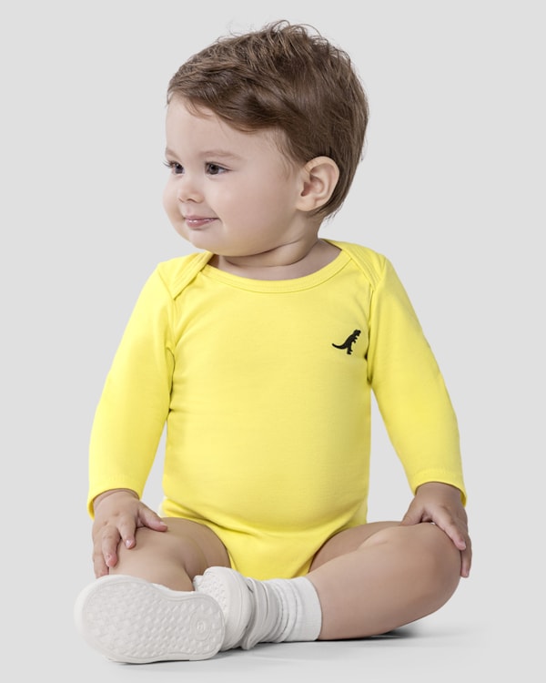 Body Bebê Menino Manga Longa Básico - ReiRex - Amarelo
