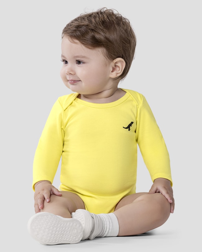 Body Bebê Menino Manga Longa Básico - ReiRex - Amarelo-38d677ba-6ed5-4444-8f63-3cfa12f023a5