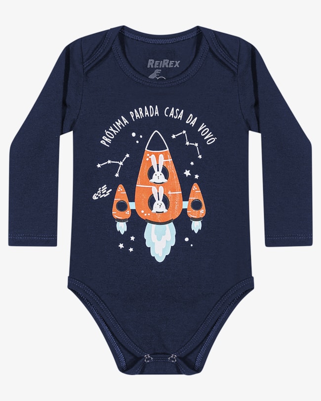 Body Bebê Menino Manga Longa com Estampa Divertida ReiRex- Azul-62172eac-f741-4f4c-a997-73c69431d377