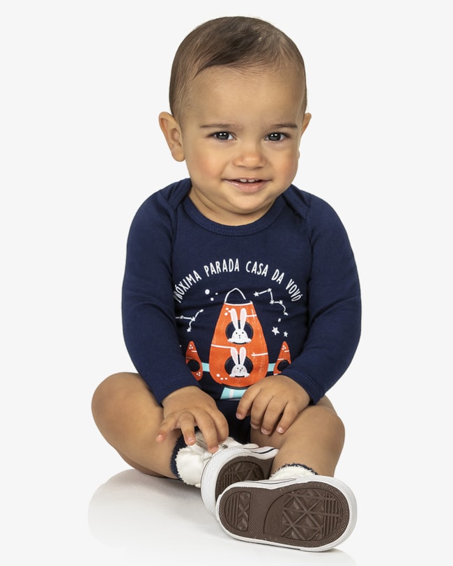 Body Bebê Menino Manga Longa com Estampa Divertida ReiRex- Azul-58c85324-600e-4270-896b-6ed8e5b669a3