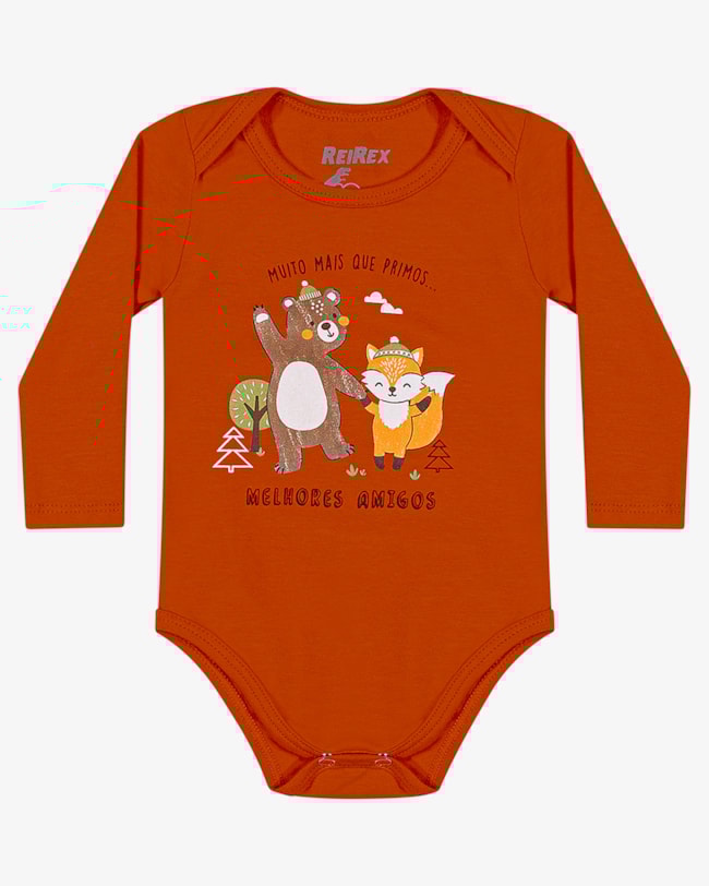 Body Bebê Menino Manga Longa com Estampa Divertida ReiRex- Laranja-2bded70f-7a08-40d0-b3f4-44a907d569ce