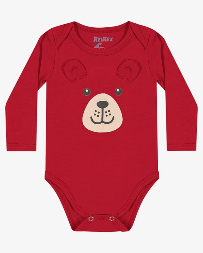 Body Bebê Menino Manga Longa com Estampa Relevo ReiRex- Vermelho-a1fcebf5-73d3-4b76-9d69-3bf3af674f0f