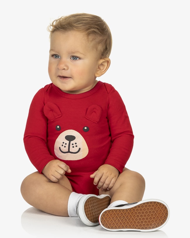 Body Bebê Menino Manga Longa com Estampa Relevo ReiRex- Vermelho-60e2b9ca-f46e-44b2-999f-beff24678b71