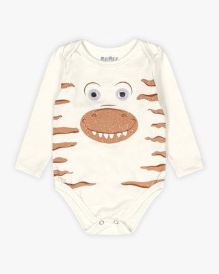 Body Bebê Menino Manga Longa Estampa Dinossauro - ReiRex - Natural