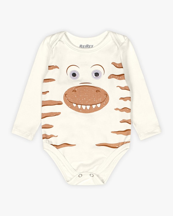Body Bebê Menino Manga Longa Estampa Dinossauro - ReiRex - Natural
