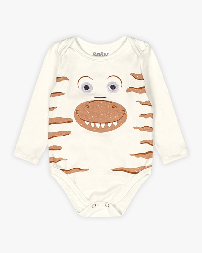 Body Bebê Menino Manga Longa Estampa Dinossauro - ReiRex - Natural-f54fcd8e-3bbb-4a8e-9a29-103218556814