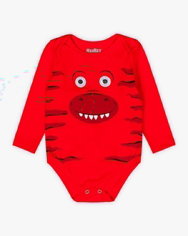 Body Bebê Menino Manga Longa Estampa Dinossauro - ReiRex - Vermelho