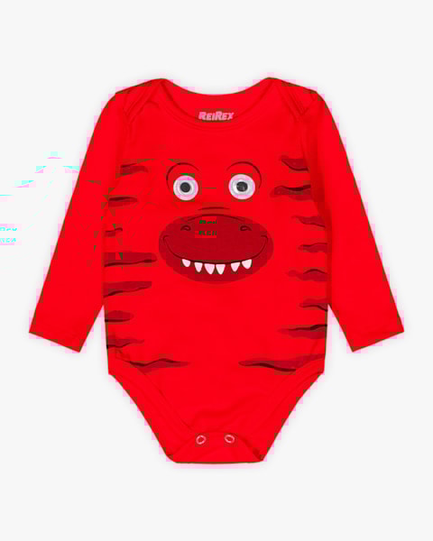 Body Bebê Menino Manga Longa Estampa Dinossauro - ReiRex - Vermelho
