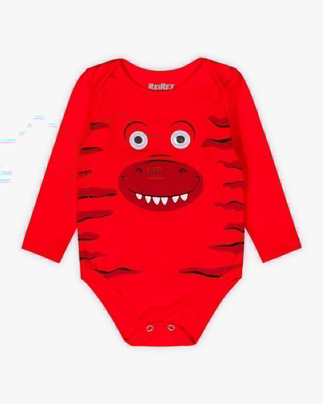 Body Bebê Menino Manga Longa Estampa Dinossauro - ReiRex - Vermelho-6364535e-831d-4125-aeb6-d9e354a63bbb