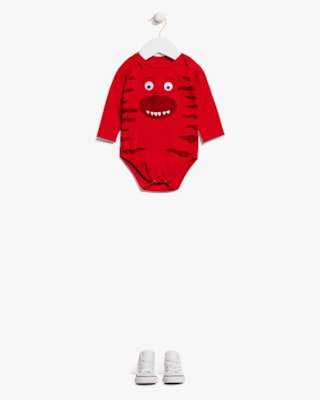 Body Bebê Menino Manga Longa Estampa Dinossauro - ReiRex - Vermelho