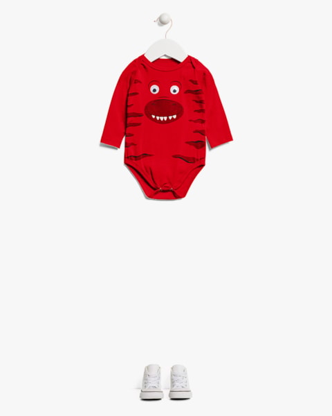 Body Bebê Menino Manga Longa Estampa Dinossauro - ReiRex - Vermelho