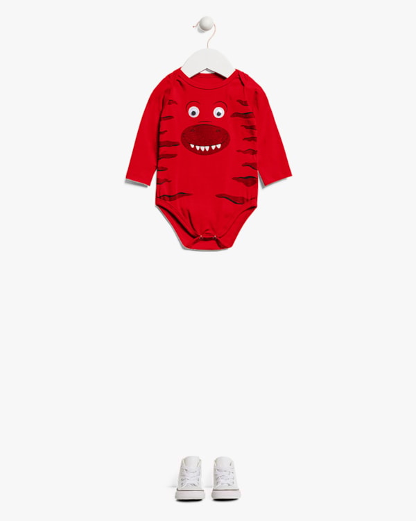 Body Bebê Menino Manga Longa Estampa Dinossauro - ReiRex - Vermelho