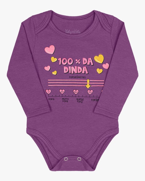 Body Manga Longa Bebê Menina com Estampa Kely Kety -Roxo