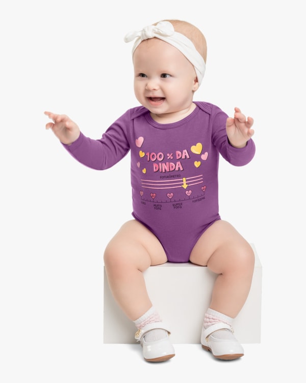 Body Manga Longa Bebê Menina com Estampa Kely Kety -Roxo