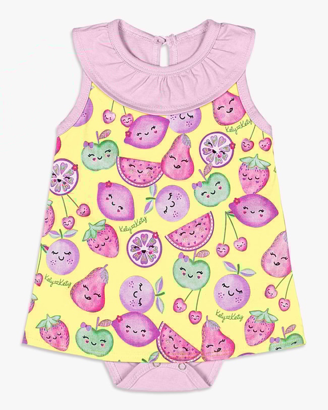 Body Vestido Bebê em Meia Malha Estampado - Kely Kety - Astral-P-bc87fb96-2c50-4f4e-8bcd-f21ad4813e60