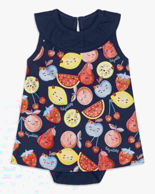 Body Vestido Bebê em Meia Malha Estampado - Kely Kety - Oxford-GG